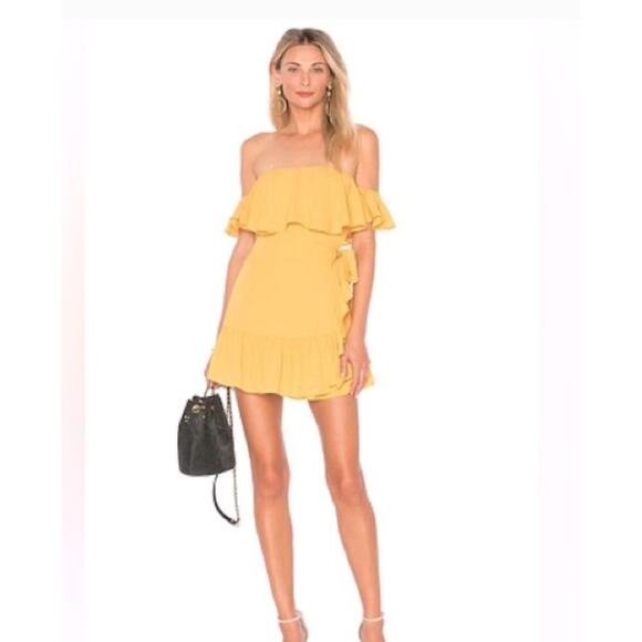 Revolve Superdown Mustard Yellow Wrap Off The Shoulder Dress S NWT - Picture 1 of 4